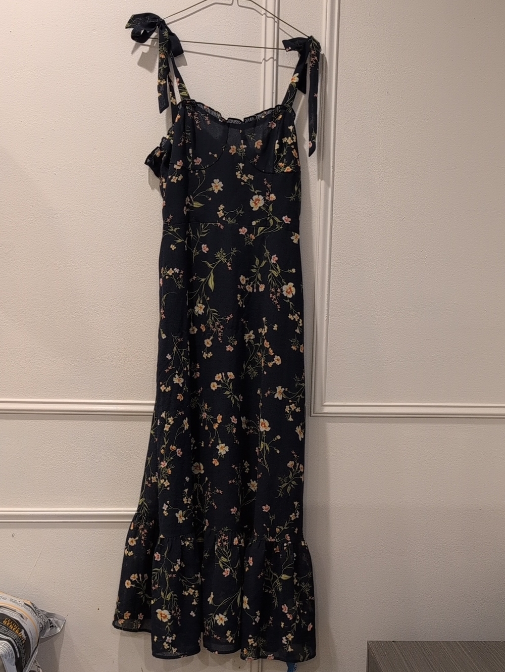 Cupshe Navy Floral Tie-Strap Ruffle-Hem Maxi Dress